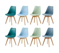 EGGREE Set di 8 Sedie da Sala da Pranzo con Gambe in Faggio Massiccio Cuscino in PU Sedie da Cucina Ufficio con Design Moderno e Scandinavo,Gelato Verde+Blu Chiaro+Morandi Azzurro+Turchese