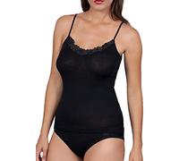 EGI Canotta Donna 85% Lana e 15% Seta con Scollo in Pizzo e Spallina Sottile (6/XL, Nero)