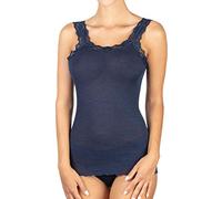 EGI Canotta Donna Spallina con Bordo Pizzo in Lana 85% e Seta 15% a Costine (S/M, Blu)