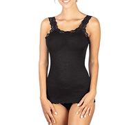 EGI Canotta Donna Spallina con Bordo Pizzo in Lana 85% e Seta 15% a Costine (XL, Nero)