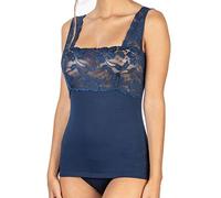 EGI Canotta Donna Spallina in Cotone Modal con Fascia in Pizzo sul Seno Sottogiacca (M, Blu)