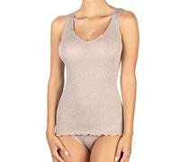 EGI Canotta Donna Spallina Larga a Costine Lana 85% e Seta 15% con Bordo Plissé (S/M, Noce)