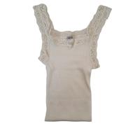 EGI Canottiera Spalla Stretta Plisse con Pizzo Donna Lana 85% e Seta 15% Realizzato Interamente in Italia Ottima Qaulità Art. 1491 (L, Bianco)