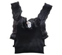 EGI Canottiera Spalla Stretta Plisse con Pizzo Donna Lana 85% e Seta 15% Realizzato Interamente in Italia Ottima Qaulità Art. 1491 (S, Nero)