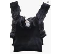 EGI Canottiera Spalla Stretta Plisse con Pizzo Donna Lana 85% e Seta 15% Realizzato Interamente in Italia Ottima Qaulità Art. 1491 (L, Nero)