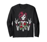 Egirl Skeleton Roses Gothic Dark Edgy Emo Punk Donne Ragazze Maglia a Manica