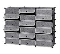 EGLEMTEK Mobile Modulare Scarpiera A 18 Ripiani Scomparti Rettangolari in plastica, 141 x 37 x 111 Cm (Colore Nero)