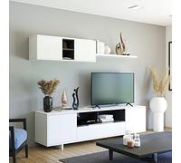 EGLEMTEK Parete Attrezzata Swiss Mobile Soggiorno TV con Mensola Salotto Legno Base Televisione Sala da Pranzo Design Moderno 200 x 41 x 46 cm Colore Bianco