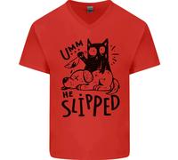 Egli ad Aletta a Cat Murdering Un Cane Divertente Uomo Scollo A V Cotone T-Shirt