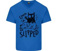 Egli ad Aletta a Cat Murdering Un Cane Divertente Uomo Scollo A V Cotone T-Shirt