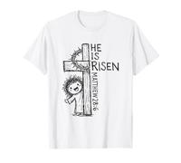 Egli è risorto Matthew 28 6 Carino Gesù Pasqua Disegnato a Mano Doodle Maglietta