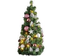 EGLO Albero di Natale artificiale 65 cm per interni, con illuminazione a LED e palline di Natale rosa e argento, con timer, bianco caldo, albero artificiale alimentato a batteria