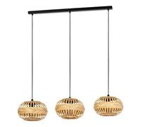 Lampadario A Sospensione Vintage Amsfield 1 Acciaio Nero Legno 3 Luci E27