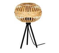Eglo Amsfield 1 - Lampada da tavolo con treppiede, piccola lampada da terra, lampada in legno per soggiorno e camera da letto, attacco E27, in metallo nero e bambù naturale