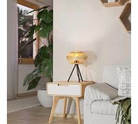 Eglo Amsfield 1 - Lampada da tavolo con treppiede, piccola lampada da terra, lampada in legno per soggiorno e camera da letto, attacco E27, in metallo nero e bambù naturale