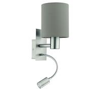 Eglo Applique da parete Pasteri, lampada da letto in tessuto con LED lettura, metallo argento e tessuto taupe, attacco E27