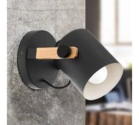 EGLO Applique Hornwood con dettaglio legno, nero EGLO