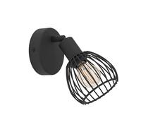 Eglo Applique Sonnino, lampada a muro per interni con faretto regolabile, stile industriale in metallo nero, per soggiorno e camera da letto, attacco E14