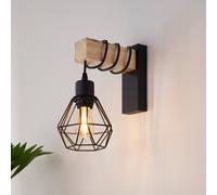 EGLO Lampada da parete Townshend 5, plafoniera vintage a uno punto luce, lampada da parete dal design industriale, lampada retrò in acciaio e legno, nero, marrone, E27, certificazione FSC