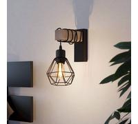 EGLO Lampada da parete Townshend 5, plafoniera vintage a uno punto luce, lampada da parete dal design industriale, lampada retrò in acciaio e legno, nero, marrone, E27, certificazione FSC