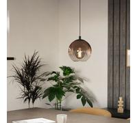 Eglo Lampada a sospensione Ariscani 1, a 1 luce, lampadario per tavolo da pranzo, in metallo nero e vetro color rame, attacco E27, Ø 42,5 cm