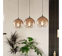 Eglo Lampada a sospensione Ariscani 1, a 3 luci, lampadario per tavolo da pranzo, in metallo nero e vetro color rame, attacco E27, Ø 76,5 cm