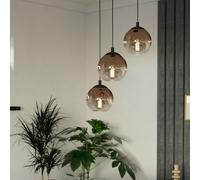 Eglo Lampada a sospensione Ariscani 1, a 3 luce, lampadario per tavolo da pranzo o scala, in metallo nero e vetro color rame, attacco E27, Ø 42,5 cm