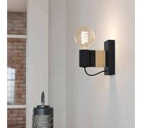 EGLO Bailrigg FSC100HB - Lampada da parete, applique rettangolare per interni, con attacco E27, lampada da corridoio in legno naturale e metallo nero