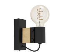 EGLO Bailrigg FSC100HB - Lampada da parete, applique rettangolare per interni, con attacco E27, lampada da corridoio in legno naturale e metallo nero