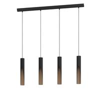 Eglo Barbotto - Lampada LED a sospensione a 4 luci, da appendere sopra il tavolo da pranzo con illuminazione indiretta, in metallo nero e aspetto in legno, con lampadina GU10, luce bianca calda