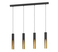 Eglo Barbotto - Lampada LED a sospensione a 4 luci, da appendere sopra il tavolo da pranzo con illuminazione indiretta, in metallo nero e oro, con lampadina GU10, luce bianca calda