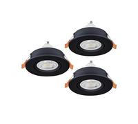 Eglo Barranco - Set da 3 faretti LED incasso, soffitto orientabili in plastica colore nero, bianco caldo, con lampadina GU10