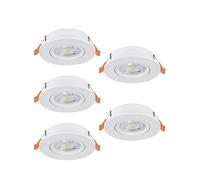 Eglo Barranco - Set da 5 faretti LED incasso, soffitto con interruttore DIP, orientabili, in plastica colore bianco, caldo-bianco freddo, lampadina GU10, diametro 9 cm