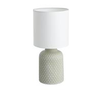 Eglo Bellariva Lampada da tavolo, lampada da comodino in ceramica color grigio, tessuto bianco, lampada da soggiorno, lampada con interruttore, attacco E14