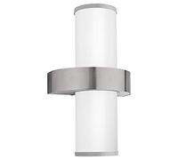 Eglo Beverly Lampada da parete per esterni, lampada da esterno a 2 luci, applique in acciaio inox argentata e con vetro bianco satinato, attacco E27, IP44