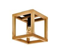 Eglo Blackcrown - Lampada da soffitto a forma di cubo, decorazione in design naturale, acciaio colore nero con cornice legno, attacco E27, 20 x cm