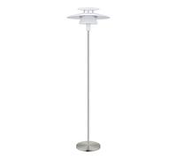 Eglo Brenda - Lampada a stelo a 1 luce, materiale: acciaio, attacco E27. con interruttore a pedale, in nichel opaco, bianco