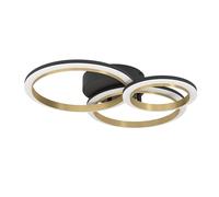 Eglo Calliera Plafoniera LED, lampada da ufficio e cucina, dimmerabile su diversi livelli, in metallo e plastica colore nero e ottone, luce bianca neutra, 44,5 x 49 cm