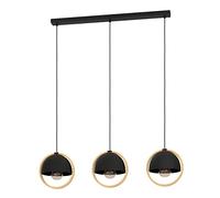 Lampadario A Sospensione Vintage Callow Acciaio Nero Legno 3 Luci E27