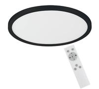 Eglo Campaspero - Plafoniera LED, dimmerabile con telecomando, rotonda, in plastica nei colori bianco e nero, lampada per parete e soffitto, colore luce bianco caldo, bianco freddo, Ø 30 cm
