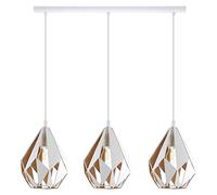 Eglo Carlton 1, Lampadario, lampada a sospensione vintage a 3 luci, lampadario retrò in metallo in bianco e oro, attacco E27