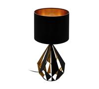 Eglo Carlton 5, Lampada da tavolo vintage a 1 luce, lampada da comodino in metallo e tessuto color nero e rame, attacco E27, interruttore incluso