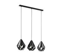 Eglo Carlton - Lampada a sospensione 3 luci, vintage, per tavolo da pranzo, soffitto retrò in metallo di colore nero, attacco E27, 80,5 cm