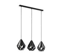 Eglo Carlton - lampada a sospensione 3 luci, vintage, per tavolo | da pranzo, soffitto retrò in metallo di colore nero, attacco E27, 80,5 cm