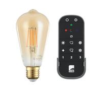 EGLO connect.z Smart Home-Set, 2x lampadine Led E27, ST64, con telecomando, ZigBee, app e controllo vocale, dimmerabile, design vintage ambra, 500 lumen e 5,5 W ciascuna, bianco caldo