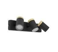 Eglo Consuma - Lampada da soffitto a 3 luci, per soggiorno e bagno, plafoniera con faretti, legno acciaio di colore nero, attacco GU10, IP44