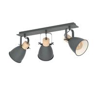 Eglo Coswarth, lampada da soffitto a 3 luci vintage, industriale, retrò, faretto in acciaio e legno, lampada da soggiorno in antracite, bianco panna, naturale, lampada da cucina, spot con attacco E27