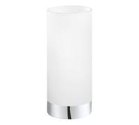 Eglo Damasco 1, Lampada da tavolo a 1 luce, lampada da comodino in metallo cromato, vetro bianco satinato, attacco E27, interruttore incluso
