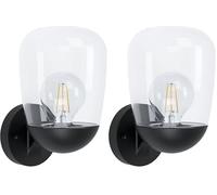 Eglo Donatori Lampada da Parete per Esterni, 1 Luce, Stile Vintage, Retrò, Attacco E27. IP44. in Alluminio, Plastica Nera e Vetro Trasparente (Confezione da 2)