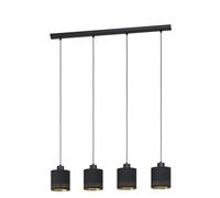Eglo Esteperra Lampadario, lampada a sospensione vintage a 4 luci, retrò, lampada a sospensione in acciaio e tessuto color nero, oro, lampada da tavolo per sala da pranzo, attacco E27, L 94 cm